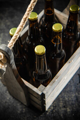 Old box with beer bottles.