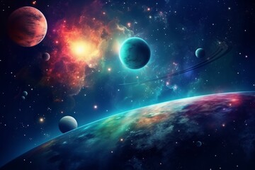 Obraz na płótnie Canvas Space background with planets and stars, Generative ai