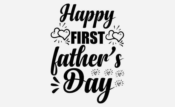 Vector father's day greetings card with hand lettering - happy father's day - with a hat and mustaches in a circle. - Vector