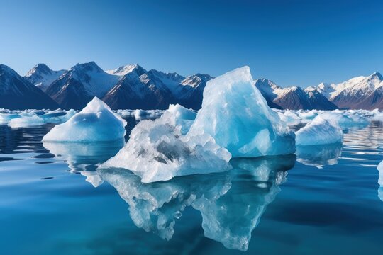 ice pieces melting on the sea coast, ai tool generated image