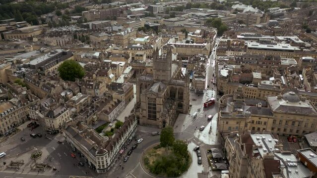 Aerial drone view of a historical city of Bath in England, United Kingdom