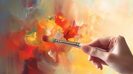 Illustrate the profile of a renowned artist, with their hand holding a paintbrush poised above a blank canvas