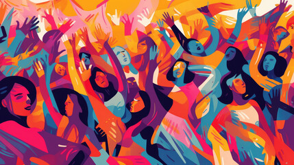 Illustrate the scene of a music festival, with a focus on the swaying arms and dancing bodies of the audience