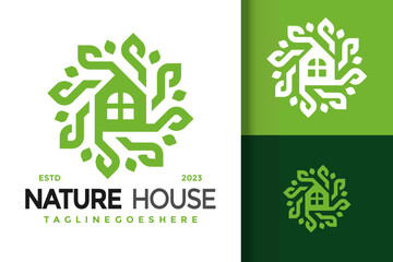 Nature Green House Logo vector icon illustration