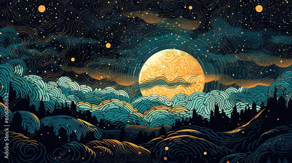 Wall mural craft a captivating digital illustration that invites viewers to embark on a celestial journey throu - Wall murals
