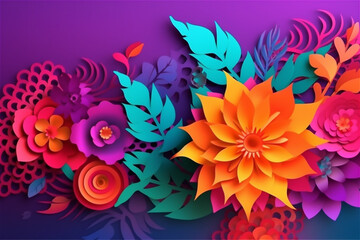 abstract paper cut floral bouquet, botanical colorful flower background. AI generated content