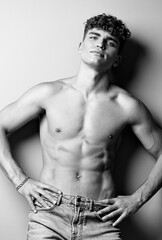 Fototapeta premium man background young person sport torso naked shirtless sexy fitness studio