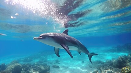 Obraz na płótnie Canvas Dolphin in Crystal Clear Ocean