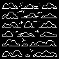 Vector Collection Set of Pixel Cloud Silhouettes
