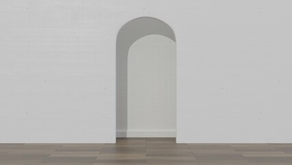 arc white wall with wood floor