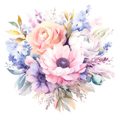 Watercolor floral bouquet spring flowers. Botanical illustration.