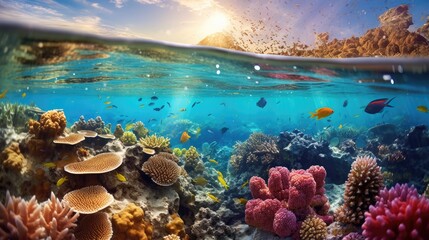 Fototapeta na wymiar Thriving Coral Reef in Clear Ocean Waters