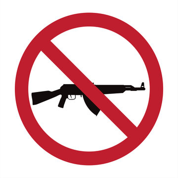 Vector silhouette of no gun sign on white background. Prohibition symbol.