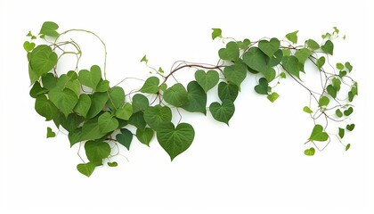 Plakat Heart-shape green leaves jungle vine plant bush with twisted vines and tendrils of Obscure morning glory (Ipomoea obscura) climbing vine tropical plant isolate on white background