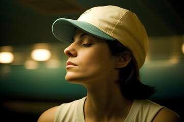 Portrait of a beautiful young woman in a baseball cap and t-shirt