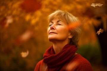 Portrait of a senior woman in the autumn park on a sunny day