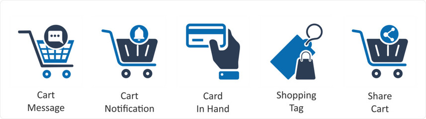 A set of 5 Business icons as cart message, cart notification, card in hand