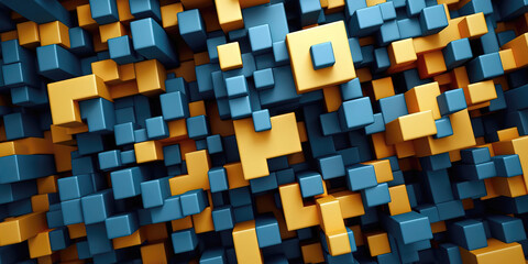 Abstract 3d rendering of chaotic colorful cubes. Futuristic background desig