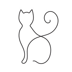 Сat one line, black line on white background