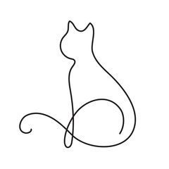 Сat one line, black line on white background