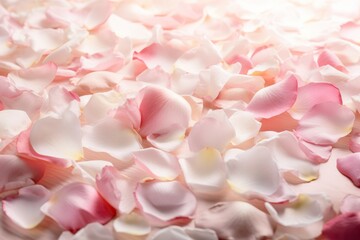 Soft pink and white abstract background with rose petals, Generative ai