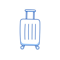 Luggage suitcase doodle. Hand drawn sketch doodle style luggage suitcase. Blue pen line stroke isolated element. Travel, trip concept. Vector illustration.