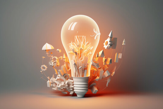 Unleashing Creativity: Paper Art Illuminating Bulb light  Idea Concept innovation, isolated background