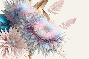 Beautiful flowers. Abstract floral design in pastel colors for prints, postcards or wallpaper. AI