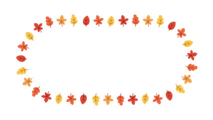 Autumn leaves frame. Wreath of fall leaves, Halloween, Thanksgiving border template. Vector illustration.
