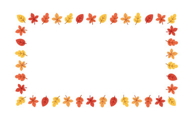 Rectangle autumn frame made of leaves. Modern vector illustration. Halloween, Thanksgiving fall border template.
