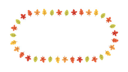 Autumn leaves frame. Wreath of fall leaves, Halloween, Thanksgiving border template. Vector illustration.