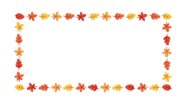 Rectangle autumn frame made of leaves. Modern vector illustration. Halloween, Thanksgiving fall border template.