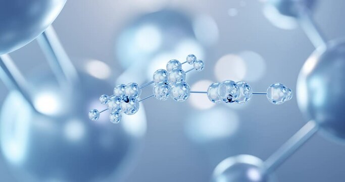 Caffeic acid molecule, rotating 3D model of hydroxycinnamic acid under a microscope, seamless looped video, abstract molecular structure