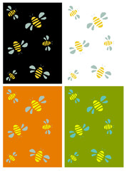 Vector illustrations of honey bees on various background