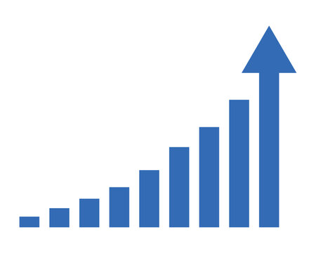 Graph data with an upward stepping arrow. Growth Bar Blue stair step to growth success vector illustration. Progress way and forward achievement creative concept. Bar graph of blue bars.