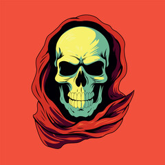 Skull With Red Scarf Theme Vector Illustration
