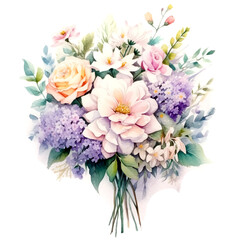 Naklejka na ściany i meble Watercolor floral bouquet spring flowers. Botanical illustration.