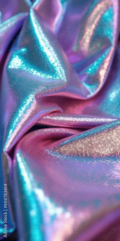 Poster iridescent wavy soft cloth textured holographic abstract background. synthwave. ai generative illust