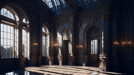 interior of a castle with exposure of sunlight, Ai Generative
