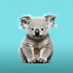 koala sitting isolated on plain blue studio background, made with generative ai	