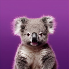 koala sitting isolated on plain purple studio background, made with generative ai	