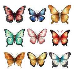 Fototapeta na wymiar Butterfly Set Clipart Illustration Insects Nature Wings, Fluttering Flying Beautiful Colorful AI generated 