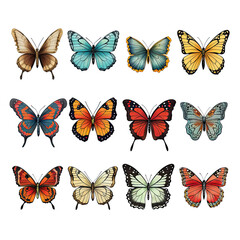 Naklejka na ściany i meble Butterfly Set Clipart Illustration Insects Nature Wings, Fluttering Flying Beautiful Colorful AI generated 