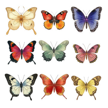 Butterfly Set Clipart Illustration Insects Nature Wings, Fluttering Flying Beautiful Colorful AI generated
