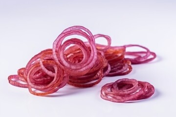 Sliced red onion rings on white background. Generative ai