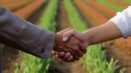 handshake between people at farming field