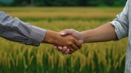 handshake between people at farming field