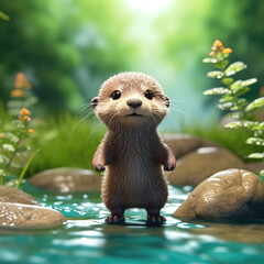 Obraz premium Cute little otter standing in the water