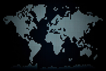 World Map on digital pixelated display