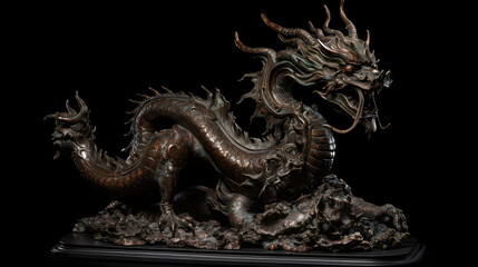 Obraz premium awe-inspiring craftsmanship and dynamic energy of a sculpted Chinese dragon. Generated AI